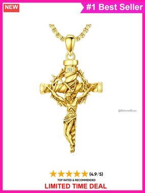 Mens Jesus Cross Crucifix Pendant Necklace Gold Plated Stainless Steel 22in